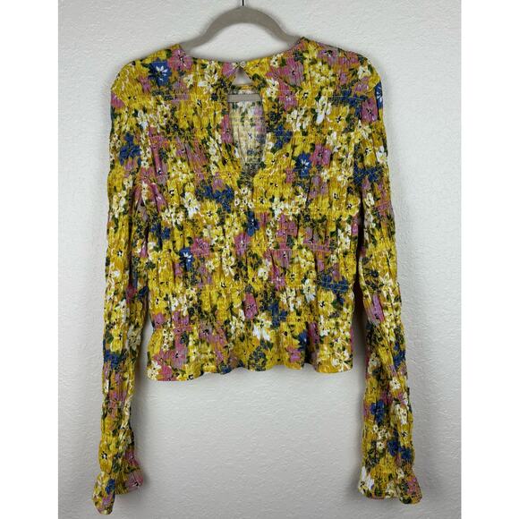 Sanctuary Yellow Smocked Floral Long Sleeved Top Size Medium - Picture 3 of 9